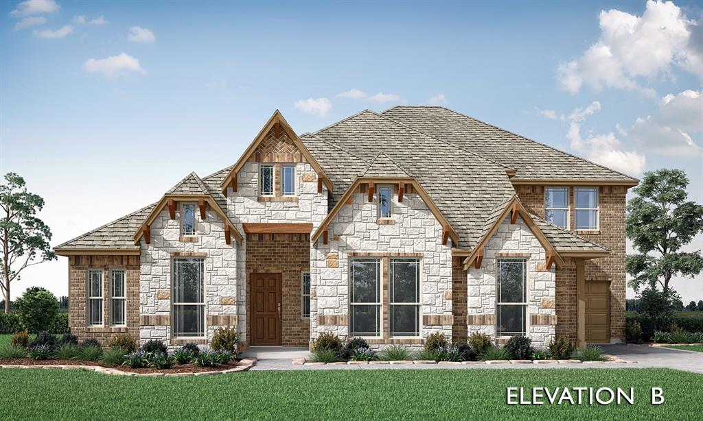 BRAND NEW! NEVER LIVED IN! Welcome to this stunning Primrose FE V by Bloomfield Homes, a beautifully designed two-story residence offering 4 bedrooms, 3.5 baths, 3-car garage, study, game room, media room, and multiple living spaces, all thoughtfully crafted with elevated finishes and spacious living in mind. Situated in Wildflower Ranch, this home makes a striking first impression with its upgraded brick elevation, brick front porch, and impressive 8' front door, leading into an elegant interior where site-finished hardwood floors flow throughout the main living areas, including the entry, study, dining, and family room. Just off the entry, the private study features glass French doors, while a formal dining area provides the perfect setting for entertaining. The deluxe kitchen is designed to impress, featuring upgraded quartz countertops, double ovens, a 5-burner cooktop, pendant lighting over the island, under-cabinet lighting, and upgraded cabinetry, all seamlessly connected to the spacious family room highlighted by a dramatic floor-to-ceiling stone fireplace with direct vent. The primary suite is privately located downstairs along with additional functional spaces including a mud room and utility room with added cabinetry and sink. Upstairs offers an open game room with wrought iron railing overlooking below, a dedicated media room, and additional bedrooms and baths, providing flexible living and entertainment space. Additional upgrades include 8' interior doors on the first floor, 2-inch faux blinds, gutters, gas drop on the extended covered patio, and enhanced lighting throughout. The extended covered patio creates the perfect outdoor retreat, ideal for relaxing or entertaining. Located in the highly desirable Wildflower Ranch community, residents enjoy resort-style amenities including a lazy river, scenic trails, parks, and more, offering the perfect balance of luxury living and lifestyle convenience.