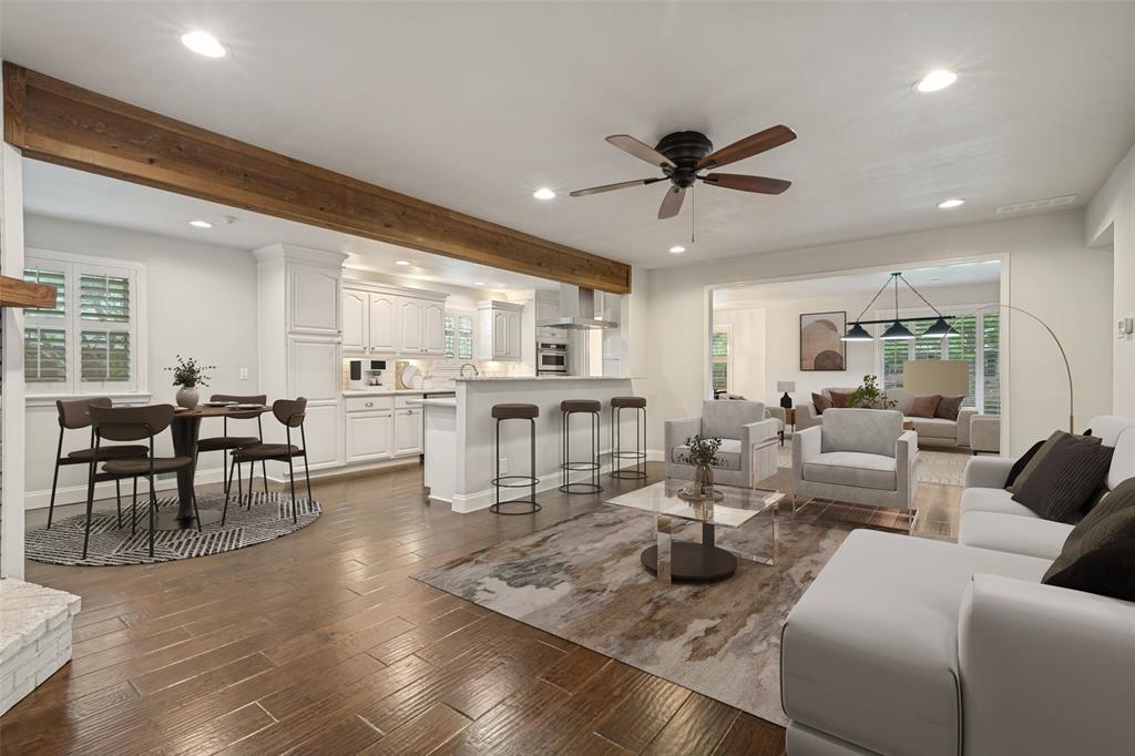 This stunning Lochwood home offers a modern, open-concept floor plan enhanced by thoughtful designer finishes throughout. Packed full of updates, the layout includes both formal living and dining areas, perfect for entertaining or everyday living. Rich hardwood floors run throughout the home, adding warmth and elegance. The fully remodeled kitchen opens seamlessly to the main living area and is equipped with stainless steel appliances, granite countertops, and a built-in wine cooler and bar area—ideal for hosting friends and family. Step outside to a beautifully designed backyard retreat, complete with a 400-sq ft pavilion and cedar deck, creating the perfect outdoor living space. Conveniently located in the heart of Lochwood, this home also offers flexibility with an optional fourth bedroom that could easily be used as a home office. Located just minutes from White Rock Lake, the Dallas Arboretum, and the vibrant dining and culture of East Dallas. This is truly a must-see!