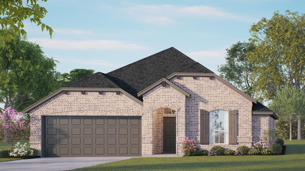 MLS# 21327410 - Built by Risewell Homes - Aug 2026 completion! ~ This thoughtfully designed single-story home in Granbury offers a comfortable and functional layout with three bedrooms, two bathrooms, and a dedicated study. The open-concept kitchen features a large island, walk-in pantry, and abundant cabinetry, flowing seamlessly into the dining nook and spacious family room highlighted by a modern electric fireplace. Just off the living area, a covered patio creates the perfect space for outdoor relaxation or entertaining. The private primary suite is tucked away at the back of the home and features dual vanities, a soaking tub, separate shower, and a generous walk-in closet. Two additional bedrooms share a nearby full bath, while the nearby study provides an ideal space for working from home or a quiet retreat. Additional highlights include an extended foyer that creates a welcoming entrance, a centrally located utility room, and a spacious three-car garage for added convenience.