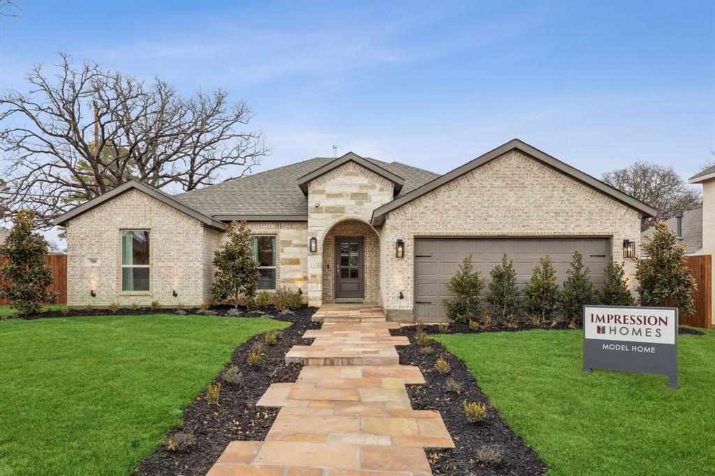 MLS# 21289422 - Built by Impression Homes - Ready Now! ~ Traditional single-family residence in Stone Eagle with 2,047 SF, built 2023. This completed home offers 3 bedrooms, 2 full baths, an open floorplan with a living and dining area, and a kitchen island with pantry. Interior highlights include walk-in closets, smart home system, and high-speed internet availability. Covered patio, a study, 2-car garage, slab foundation, composition roof.  Floors: carpet and tile. Zoned Azle ISD (Walnut Creek Elementary, Azle High).