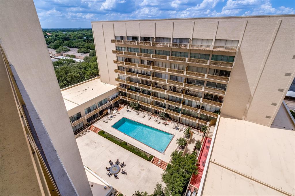 Move-in-ready, light-filled two-bedroom, two-bath condominium in the sought-after Preston Tower community. This open concept, flexible floor plan is designed to accommodate both daily routines and social gatherings. The kitchen is equipped with a refrigerator, electric range, dishwasher, and microwave. The spacious primary suite features an ensuite bath and dual closets, while the secondary bedroom includes its own ensuite bath and generous closet space. A utility closet houses a convenient all-in-one washer and dryer. Updated tile flooring with soundproofing extends throughout the unit. Outside the unit is a shared balcony. Additional highlights include one assigned parking space in the covered underground garage. Residents enjoy an exceptional array of amenities, including a clubroom with a full kitchen and adjoining library, pickleball-tennis courts, fitness center, swimming pool, a courtyard with fire pit, and 24-hour courtesy staff. Ideally located just one block from Preston Center's premier shopping and dining destinations, with convenient access to both the Dallas North Tollway and Central Expressway.