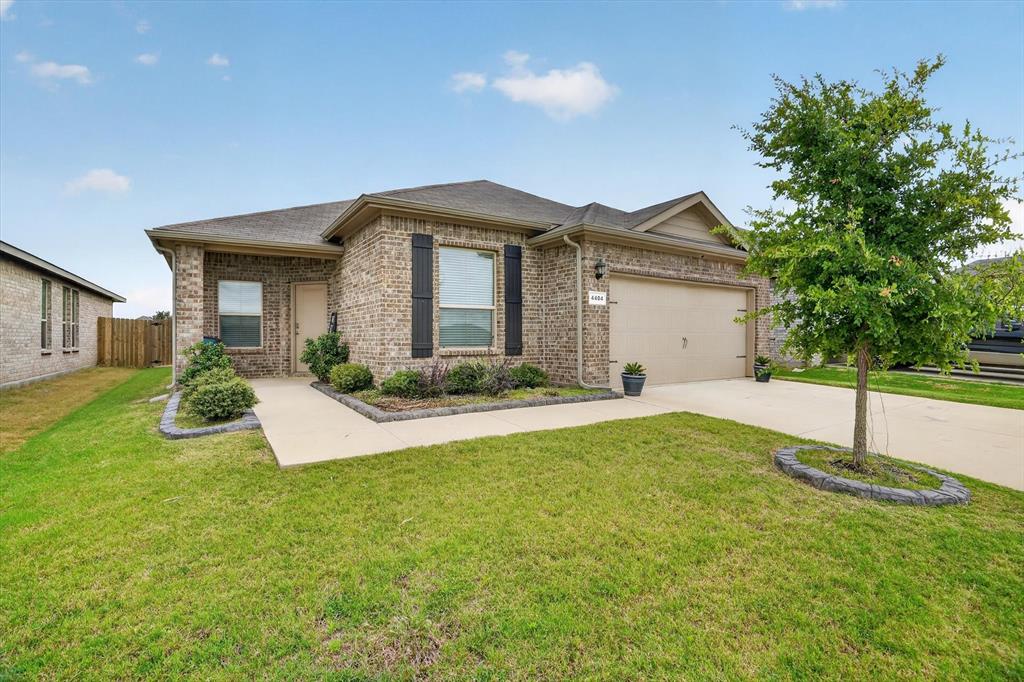 Why wait on new construction? This move-in-ready Meridian plan backs the community pond with no rear neighbors. Single-story, 4 bedrooms PLUS a study, open-concept layout with wood-look tile, granite chef's kitchen, gas range, and walk-in pantry. Seller-added designer lighting, modern fans, accent walls, and a commercial-style faucet, with Smart Home tech built in. Split primary suite with 5-ft oversized shower and walk-in closet. Covered patio over the water, full sprinkler system. Community pools, ponds & trails already built. Minutes to Chisholm Trail Pkwy. Skip the build — the view's already yours.