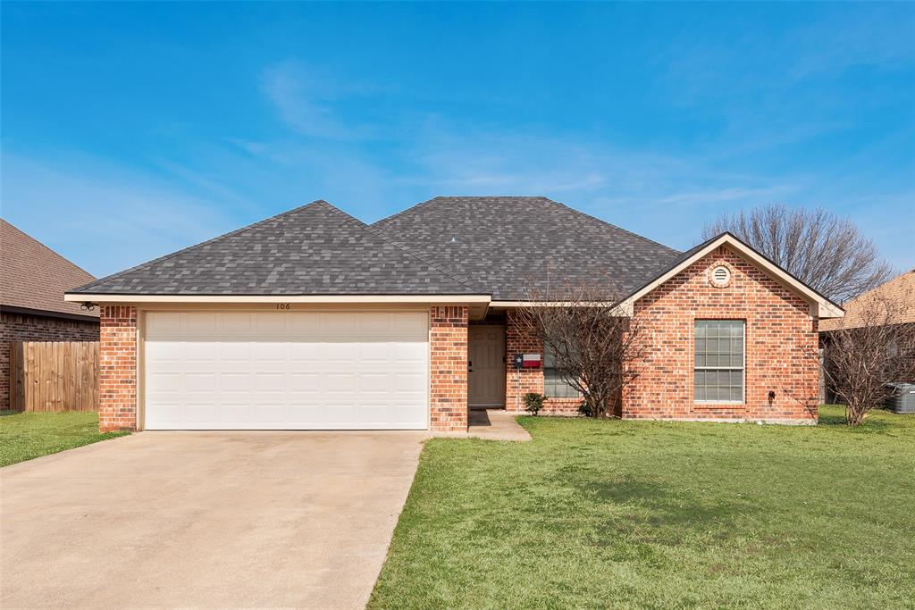 Your SECOND chance to own this beautiful home in Palmer!  Back on the market due to the buyer's home not selling. Welcome to 106 Hanover, located in the heart of Palmer, Texas.  The interior of this 3-bedroom, 2-bath home is bright, welcoming, and thoughtfully updated with a clean, modern feel throughout.

The living room features light wood-look flooring, neutral tones, a ceiling fan, and a fireplace that adds a subtle touch of charm. The open layout flows easily into the kitchen and dining areas, making the space ideal for both everyday living and entertaining.

The kitchen is stylish and functional, offering granite countertops, white cabinetry, stainless steel appliances, and ample storage. A center island provides additional prep space and a natural gathering spot. The dining area is filled with natural light from large windows and is complemented by a modern light fixture, creating a warm and inviting setting.

The bedrooms are arranged in a desirable split layout, providing added privacy. The primary suite serves as a comfortable retreat and features an ensuite bath along with double walk-in closets, offering generous storage space. The secondary bedrooms are well-sized and share a full bath.

In addition to the beautifully maintained interior, the home also includes a newly installed roof and new garage door, adding curb appeal and long-term peace of mind.

Move-in ready and thoughtfully updated, this home blends comfort, style, and practical upgrades.