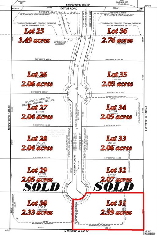 7299 Christina Court has 2.59 acres, 268'x470', Legacy Ranch is a neighborhood located northwest of Krum, TX. Legacy Ranch provides 36 lots, ranging between 2-3 acres, Legacy Ranch is developed for a Very Special Group of People that Understand the Love and the Benefits of Country Living. Where You can have a Shop or Barn for Hobbies or Animals that Bring the Bodies and Emotions back to a Tranquil State. Have Space where Someone can take the Time to Slow Down and Appreciate the Simple Pleasures of Life, Again. To provide a Home for Children and Adults where Outside Activities can reduce the Dependencies of Electronic Devices. Krum provides a Great School System, and the Bus will Pick up your Kids. This will be a CC&R in place! no HOA!