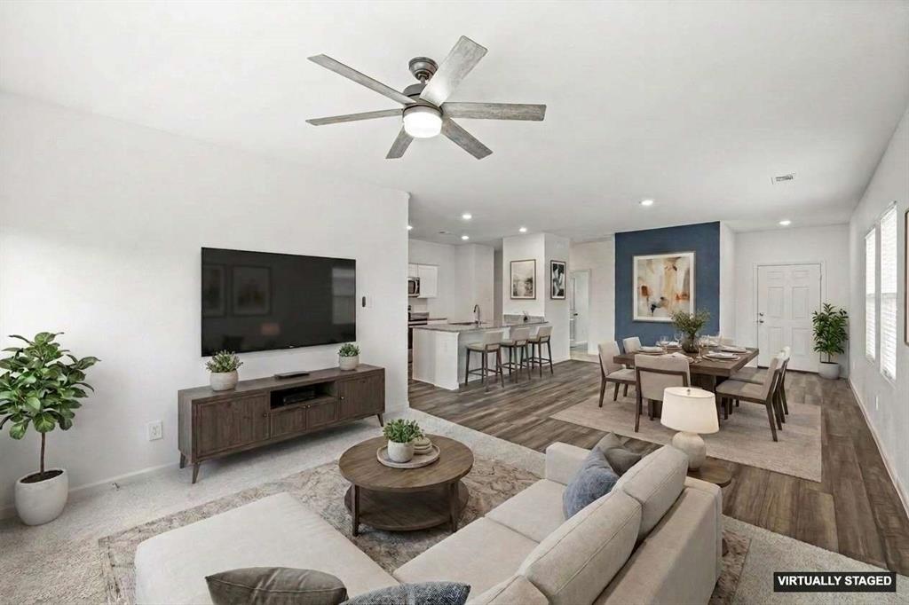 Welcome to this beautifully maintained north-facing home offering an open-concept layout, thoughtful upgrades, and exceptional privacy with no rear neighbors. Situated in highly desirable Northwest ISD, this move-in ready 3-bedroom, 2-bath home combines comfort, functionality, and value in one of Haslet’s fastest-growing areas.

The spacious kitchen features granite countertops, white painted cabinetry, stainless steel appliances, and seamless flow into the living and dining spaces—ideal for both entertaining and everyday living. Natural light fills the home, while upgraded finishes throughout create a polished and elevated feel.

Since purchasing, the owners have invested in numerous valuable upgrades including ceiling fans throughout, blinds throughout the home, full gutters, and an electric vehicle charger in the garage—features many nearby new construction homes do not include.

Enjoy a large backyard with added privacy thanks to no homes directly behind the property, creating the perfect setting for relaxing evenings, pets, play, or future outdoor living enhancements.

The community offers scenic greenbelts, walking trails, multiple ponds, playground, and a resort-style splash park, all conveniently located less than one mile from Highway 287 for an easy commute.