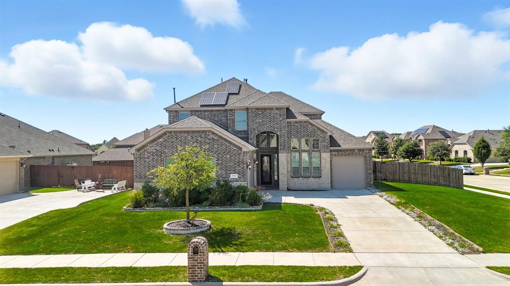 Step into elegant suburban living with this beautifully upgraded brick and stone home in a sought-after Midlothian neighborhood. A stylish elevation with three-car garage welcomes you to open-concept interiors filled with natural light, designer trim work, and rich wood-look tile flooring. The gourmet kitchen features granite countertops, gas cooktop, custom cabinetry, and a large island that seamlessly connects to the bright living and dining areas—perfect for entertaining. The spacious primary retreat offers a luxurious ambiance with a statement accent wall, tray ceiling, cozy electric fireplace, and spa-inspired bath. Upstairs, a versatile guest suite or game room offers added flexibility. Outside, enjoy a large fenced yard on a corner lot, covered patio, and solar panels for energy savings year-round. This home is close to parks, shopping, top Midlothian ISD schools, and major highways for easy commutes. Don’t miss your chance to tour this gem, schedule your private showing today before it’s gone!