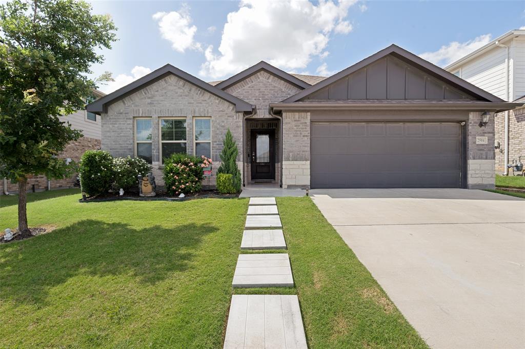 Smart Home in the Cibolo Hills community with welcoming roses and a walkway to the front door. The stylish kitchen is part of the open concept with bar seating, dining area and living space all within view while you are cooking. This is a 4 bedroom, 3 full bathroom home on a single level with high ceilings and lots of natural light. There is ample room in this fantastic home in North Ft Worth. Everyone can have their own space here with 2 bedrooms and one bathroom up in the front of this home, then another bedroom and bathroom on the other side plus a den area. The primary bedroom is a great size with walk in closet and large bathroom. You will be pleasantly surprised with the amount of storage in this floor plan and every bedroom has a large closet of it's own. The backyard has a covered patio and low-maintenance landscaping. This area of North Ft. Worth has so much to offer with lots of shopping and all the necessary conveniences of daily life. Lots of employment opportunities nearby as well as Eagle Mountain Lake and several golf courses. Isn't it time you come home to 2504 Awensa Dr?