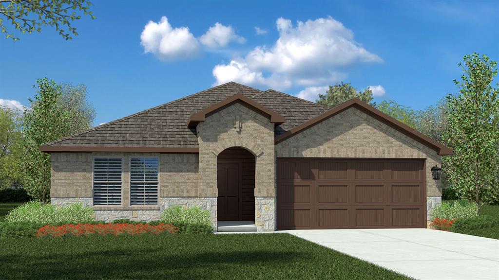 D.R. Horton America's Builder since 2002 is excited to serve as your new home builder in Lonestar at Liberty Trails, a fabulous unique master planned community in Justin and Northwest ISD! The single-story Kingston Floorplan Elevation-B, with an estimated Fall completion, features 4 bedrooms, 2 bathrooms, and a 2-car garage. Designed for modern living, this home offers an open-concept layout connecting the family room, dining area, and chef-inspired kitchen, complete with a large seating island, granite countertops, stainless steel appliances, gas range, built-in microwave, and a wide pantry. The primary bedroom includes a walk-in closet and a bathroom with a wide quartz-topped vanity and a 5-foot oversized shower. Luxury vinyl flooring flows through the entry, hallways, and wet areas, and the home includes the America's Smart Home Technology package. Step outside to enjoy the covered back patio and a fully fenced backyard with sod and a sprinkler system, perfect for relaxing or entertaining.  Future Community Amenities to include: Club House, Dog Park, Fishing Pond, Pickleball, Playground, Pool, Splash Pad, Walking-Nature Trails and Sand Volleyball. Situated conveniently near Highway 114 and Highway 287, Lonestar at Liberty Trails provides convenient access to key roads, making it ideal for commuting and exploring the surrounding areas.