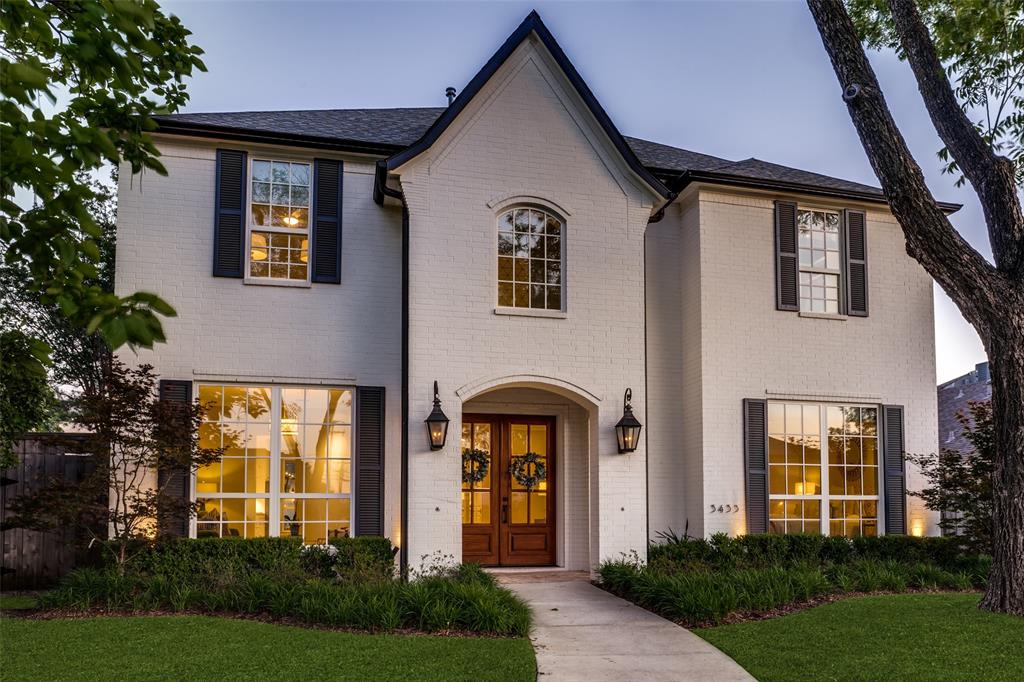 This stunning Park Cities home has it all and more! Light, bright and beautifully designed, 3433 Haynie has a functional floorplan with spacious rooms and excellent flow. Built in 2018 on a 60 x 150 foot lot, this home features a rare 3 car garage, newly turfed backyard, and is located in one the most exciting parts of University Park. Walk to grocery stores, restaurants, and shopping in Snider Plaza or take an evening stroll through SMU’s lush campus. Centrally located to walk to Highland Park Village, Preston Center, and UP Elementary. Three bedroom suites are upstairs, including the Primary suite, and a lovely upstairs den or game room. Downstairs has a guest suite, airy open kitchen, living and dining, with a wall of windows providing you with a view of the crisp and pristine back yard complete with covered patio and fireplace. This Park Cities gem is a dream come true.