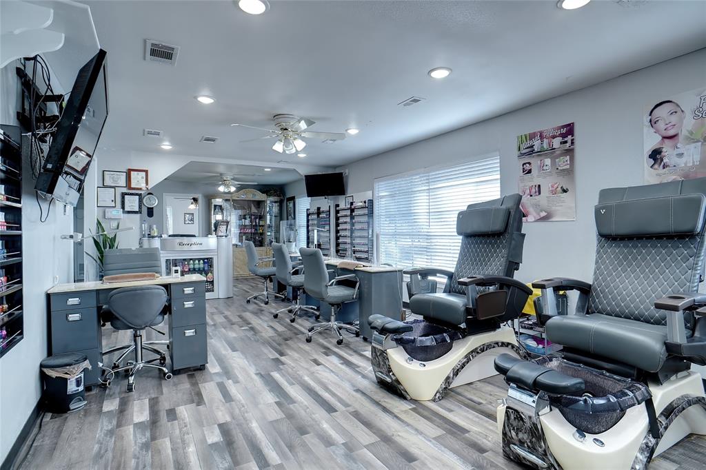 OWNER WILL CARRY THE NOTE*20 PERCENT DOWN, 15 YEAR NOTE, 10 PERCENT INTEREST*AMANDA’S DAY SPA*USE AS OFFICE OR NAIL SALON*LOCATED IN HEART OF NORTH RICHLAND HILLS*COMMERCIAL PROPERTY*CURRENT USE: NAIL SALON, ALSO FACIALS & HAIR SALON AREA*OWNER HAS TAKEN IMMACULATE CONDITION OF PROPERTY*UPDATED 2020*ROOF REPLACED 2020, NEW LIGHTING, FLOORING, PLUMBING FOR EXTRA SINKS & SPA CHAIRS*PRIVATE ROOMS W-ELECTRIC FOR TANNING BEDS*FULL SERVICE BEAUTY SALON INCLUDING 6 TANNING BEDS IN PRIVATE ROOMS*5 MASSAGE PEDICURE CHAIRS*4 MANICURE STATIONS*FULL SERVICE HAIR STYLING ROOM WITH SHAMPOO STATION*FILTRATION SYSTEM WORTH APPROX $5000 INCLUDED*RECEPTION AREA*KITCHEN BREAK ROOM WITH WASHER & DRYER CONNECTIONS*CURRENT PRICE IS FOR BUILDING ONLY*EQUIPMENT CAN BE PURCHASED SEPARATELY*FULLY FENCED BACKYARD WITH STORAGE BLDG*SIGN IN FRONT INCLUDED IN SALES PRICE*MUST CALL LISTING AGENT TO APPROVE APPOINT*NO SHOWINGS AFTER 7 PM*SECURITY IS ACTIVATED*10 PARKING SPACES*NO SURVEY*BUYER TO PAY*NO GAS*LAMINATE HARDWOOD*LOT IS 0.4012-LARGE LOT, POSSIBLE RM FOR EXTRA PARKING IF NEEDED*
