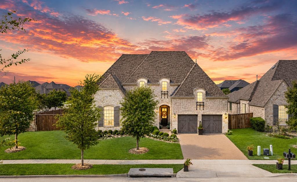 PRICED TO SELL AT $180,600 BELOW TAX VALUE with $210K in new upgrades not yet reflected. Endless WOW Factor of this Highland home with all the Huntington home upgrades at a Highland price! Gorgeous curb appeal of this rare one-story home’s French elevation with stone, wrought iron balconies, copper spires, new Lanterns, brick drive and custom landscaping is the prelude for the interior. Upon entering, greeted by grand Foyer with glamorous Crystal Chandelier suspended from 13’ ceiling and real wood floors, setting the home’s tone. Entertainer’s Dream Dining Room features 13’ ceiling with sparkling Chandelier, seating for 14, Linen Closet, and Butler’s Pantry with 10’ Cabinets. Guests are drawn to the show-stopping Great Room with custom 8.5’ H Crystal Chandelier suspended from 19’ ceiling with Cedar Beams and floor-to-ceiling Granbury Stone Fireplace. Chef’s Dream Gourmet Kitchen with 11’ Cabinets, matching custom 8.5’ H Chandelier, granite countertops, and stainless-steel appliances with 5-Burner Gas Cooktop. Flowing to Breakfast Nook is matching custom Chandelier, Planning Desk, 2 Bookcases. Wall of 10’ windows along back of home fills space with natural light. Primary Bedroom is a retreat with custom Chandelier, 13’ Cove ceiling, Bay windows, En-Suite Bathroom with matching custom Crystal Vanity Lights, separate vanities and glam area, oversized Shower, Italian tile, and dream custom Closet with Built-In Jewelry Safe area. Game Room with Wet Bar, granite, 2 Closets. Guest Baths with matching Crystal Vanity Lights. Texas-size Attic with 20’ ceiling. One-of-a-kind meticulously maintained home on oversized 86’ W tree-lined corner lot providing privacy, backing and siding to green space, blank canvas backyard for pool and side yard for Sport Court. In upscale Highland Homes only section of Light Farms with resort-style amenities, trails, fitness center, tennis, pickleball courts, playgrounds, dog park, lake, walk to top-rated Prosper ISD schools. Truly breathtaking!