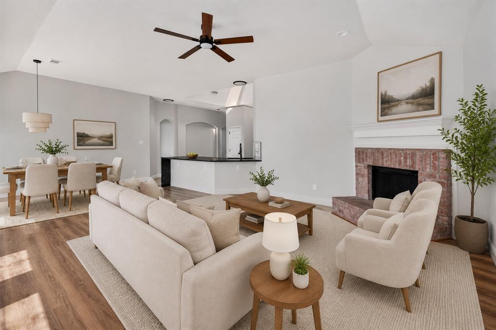 Welcome to 605 Terrace View in McKinney, a completely remodeled single-level living home with a floor plan that feels open, functional, and easy to live in. From the moment you walk in, the extra-tall ceilings create a bright, spacious feel, while the updated finishes give the home a clean, modern look throughout.
The kitchen is a standout feature with waterfall countertops, a stunning backsplash, updated cabinetry, and a layout that opens beautifully into the main living spaces. This design offers comfortable everyday living without wasted space, making the home feel both stylish and practical.
Step outside to an extra-large back patio, perfect for relaxing, entertaining, grilling, or enjoying the backyard. The property also includes a storage shed, adding useful space for tools, lawn equipment, or seasonal items.
With its thoughtful remodel, impressive ceiling height, upgraded kitchen finishes, and inviting outdoor living area, this McKinney home is move-in ready and designed to impress.