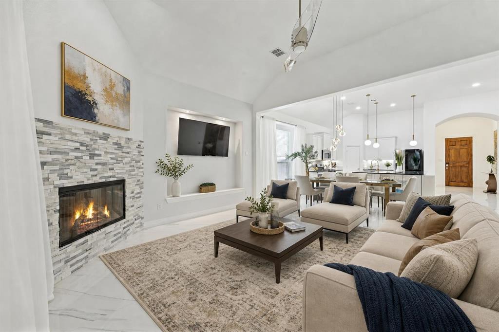 Single-story living, beautifully reimagined. Tucked into sought after Sorrellwood Park, this fully remodeled one level home blends designer finishes with true lock and leave ease, the rare pairing of style and simplicity. A 2021 renovation with more than $120,000 in upgrades shows from the moment you arrive. The open concept living area centers on a gas fireplace and flows into a stunning kitchen featuring black quartz countertops, a large center island, gold pendant lighting, and crisp cabinetry finished with on trend hardware. A walk-in pantry keeps everything beautifully organized, equally suited to quiet mornings and easy entertaining.
The private primary suite is a true retreat, with a sunlit sitting area, a spa style bath showcasing an oversized walk-in shower and dual vanities, and a custom closet system. A thoughtful split layout sets the secondary bedrooms apart for privacy, while a dedicated study makes an ideal home office, library, or hobby room.
Step outside to an oversized covered patio with a built-in grill and outdoor kitchen, overlooking a private, low-maintenance yard, designed for relaxed evenings, not weekend lawn work. Smart home features run throughout, and the oversized garage adds a side bonus bump-out, roughly 100 extra square feet ideal for storage, a workshop, or a golf cart.
The location is second to none: minutes from historic downtown McKinney and its acclaimed dining, boutiques, and year round events, with quick access to Hwy 121 and US 75 for an easy commute anywhere in the Metroplex. The community offers a greenbelt, walking and jogging trails, sidewalks, and a neighborhood park, all with a low annual HOA. Zoned to acclaimed McKinney ISD schools.
Move in ready and finished down to the last detail, this is single story living at its very best. Schedule your private showing today.