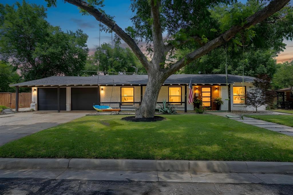 Modern style meets timeless charm in this beautifully updated single-story home in Foster Park, zoned to the highly rated Overton Park Elementary which ranks in the top 1% of public elementary schools in Texas. Inside, you'll find spacious living and dining areas with rich hardwood floors, neutral tones, recessed lighting and an effortless flow ideal for entertaining. The updated kitchen features granite countertops, stainless steel appliances and a breakfast bar that opens seamlessly to the main living spaces. Filled with natural light, the oversized primary suite includes dual closets, and an ensuite bath complete with dual vanities, a soaking tub and separate shower. The 3 additional bedrooms provide flexibility for family, guests, or a home office, complemented by two full bathrooms and a conveniently located laundry room. Step outside to your private backyard featuring a covered pavilion, mature landscaping, a fenced garden area and plenty of green space for relaxing or entertaining. The oversized front yard and established trees creates incredible curb appeal and a peaceful setting. Conveniently located just minutes from school, shopping, dining, TCU and I-20, this move-in ready home combines modern updates and functional living spaces to create an exceptional opportunity to be in one of Fort Worth's most desirable neighborhoods.