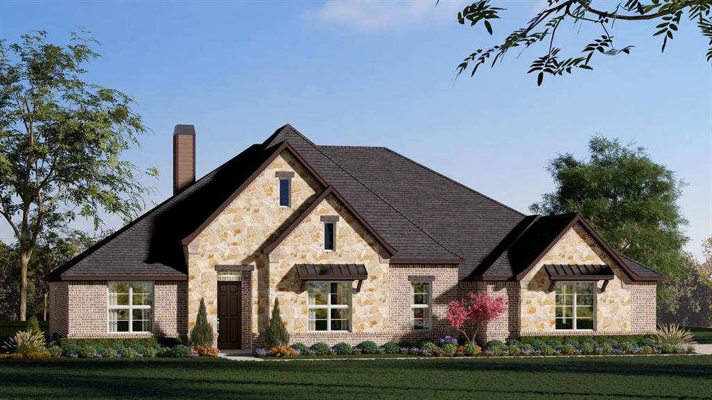 MLS# 21266599 - Built by Risewell Homes - Jul 2026 completion! ~ This spacious single-story home in Joshua offers a thoughtfully designed layout with four bedrooms, three bathrooms, a study, and a flexible living space. The open-concept kitchen features a large island with pendant lighting, a walk-in pantry, and a cooktop vented to the exterior, flowing seamlessly into the bright dining nook and expansive family room highlighted by a cozy woodburning fireplace. The private primary suite is tucked away on its own side of the home and includes dual vanities, a soaking tub, a separate shower, and a generous walk-in closet. Three additional bedrooms are positioned throughout the home and share two nearby full baths, providing comfortable space for family or guests. A dedicated study near the front of the home offers the perfect space for working from home, while the flex room provides additional versatility for a media room, playroom, or second living area. Additional highlights include a centrally located utility room with extra cabinetry, a welcoming foyer, a covered patio for outdoor enjoyment, and a spacious three-car garage.