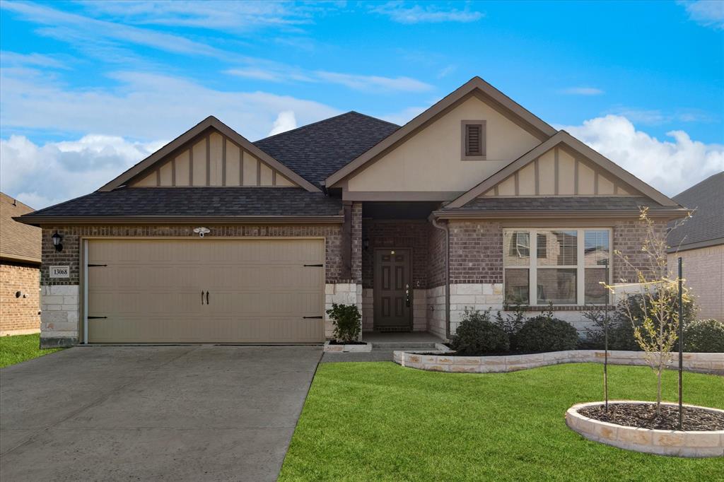 This beautiful 2,224 sq. ft. single-story home features 4 bedrooms, 3 bathrooms, and a dedicated study. Designed with an open floor plan, the property boasts over $48K in structural and design upgrades, including a stone exterior, an extended covered patio, and elegant bay windows in the primary suite etc.. Additional $9k to convert all kitchen cabinets to pull out drawers. The heart of the home is an open-concept living space that flows seamlessly between the kitchen, dining, and living areas—ideal for both daily life and hosting guests. The chef’s dream kitchen is appointed with abundant white cabinetry, a tiled backsplash, stainless steel appliances, and ample counter space. Throughout the main living areas, you’ll find durable and stylish wood-look tile flooring. Owner’s Retreat - A true sanctuary featuring an extended bay window and an en-suite bathroom with dual vanities, a luxurious walk-in shower, and a massive walk-in closet. Versatile Layout - Three additional generously sized bedrooms offer ample closet space. Community Perks - Residents of the Woodstone community enjoy premium amenities, including parks, playgrounds, walking paths, and a community pool. Conveniently located with easy access to major highways, shopping, and dining, this home is situated within the highly-rated Aubrey ISD. SEE Transaction desk for SD, survey, floor plan and list of structural and design center upgrades. Refrigerator, washer and dryer convey with an acceptable offer.