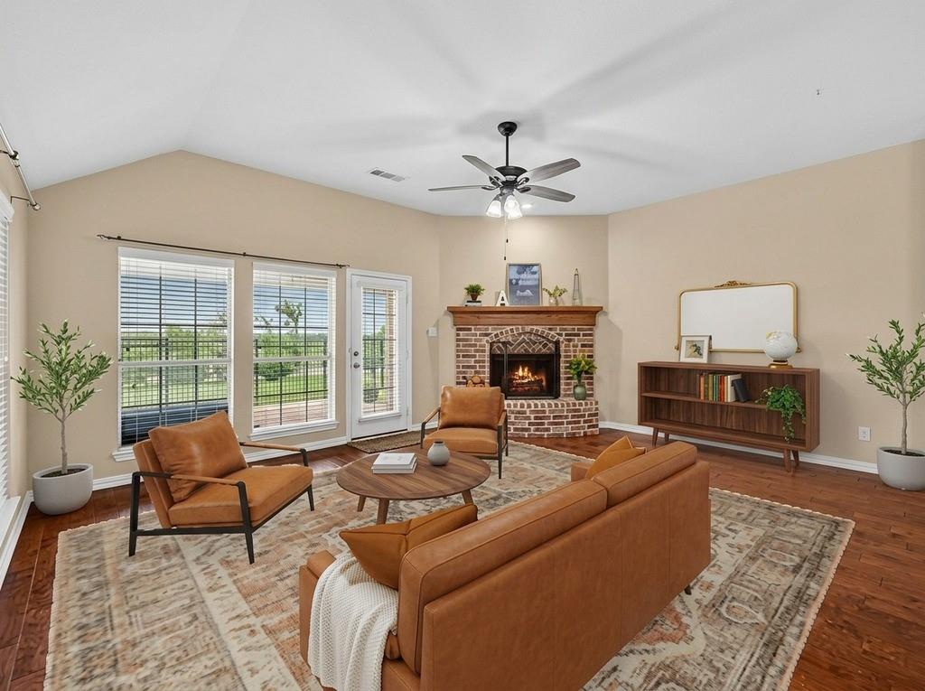 Seller offering $5000 in Buyer Incentives toward an Interest Rate Buy Down, Closing Costs and Prepaids. This Meticulously Well Maintained, One Owner, Quality Rated Home was built by Highland Homes. It's neat and desireable One Story Brick exterior has a North South orientation. This home showcases amazingly Well Cared for Interiors with Hardwood, Ceramic tile and Carpeted Floors, 2 inch louver window coverings, recently updated light fixtures with a comfortable palette of neutral colors throughout. The heart of the home is a large highly functional Kitchen with an abundance of cabinets and counter tops. A natural gas line is available in a base cabinet for a gas cooktop. Also, the Kitchen is centrally located and seamlessly engages to the open Living Area. This Living space is a highlight, featuring an attractive brick fireplace that creates a warm and inviting ambiance. The Primary Bedroom has an attractive Bay window and offers Privacy with its Ensuite Bathroom. It is strategically separated from the secondary Bedrooms ensuring comfort and tranquility for all residents. The Front room with French doors and closet makes an ideal Home Office, Hobby Room or Another Bedroom.  There are Two Dining areas that are adaptable for other uses, as well. The medium tone Hardwood floors flow from the front door to the back door. Another added Feature is the Partially Covered Back Patio. It has an extended stamped concrete Living Space that provides the perfect setting for Relaxation and Entertaining and overlooks the beautifully Landscaped and Fully Fenced Private Backyard. The Ridgecrest neighborhood has a community pool, playground and parks for sports and pets.  This Home's location is conveniently located to many connecting highways, Hospital and Health Care Providers, a wide Variety of Shopping, Dining and Entertainment. This Home can be visited on short notice and is well worth your time to view in person.