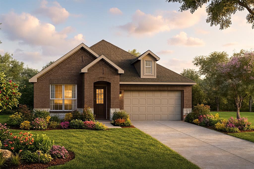 MLS# 21285695 - Built by HistoryMaker Homes - Sep 2026 completion! ~ $35,000 use your way! Get 4.99% Fixed Rates, Closing Costs, and more, for a limited time only! Welcome to this charming open concept one story. Continuous upgraded flooring greet you as you enter the wide entry and flows to all the main areas. The family room has tons of natural sunlight.  The kitchen is a chefs dream with plenty of cabinets, quartz countertop, gas stovetop plus an oversized island. The private primary suite is a true retreat, complete with a large walk-in closet and a spa-like bathroom featuring upgraded tile, a separate soaking tub, and a walk-in shower. Step outside to the covered back patio, perfect for outdoor dining or quiet evenings. Thoughtfully designed and beautifully finished, this home offers comfort, elegance, and easy living all in one. Ready Soon! Great Aledo schools. Low HOA & Low tax rate