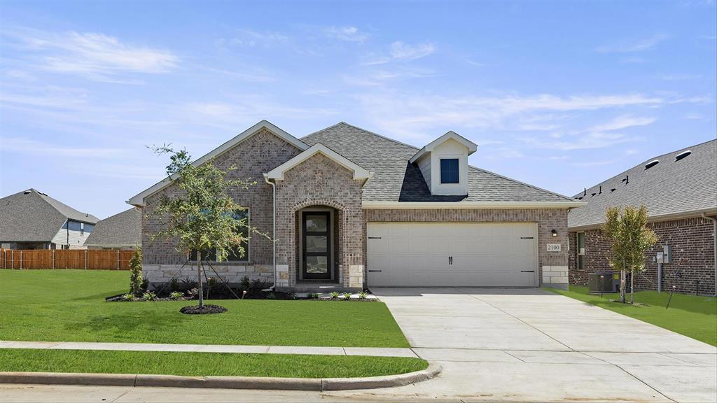 MLS# 21285695 - Built by HistoryMaker Homes - Oct 2026 completion! ~ $35,000 use your way! Get 4.99% Fixed Rates, Closing Costs, and more, for a limited time only! Welcome to this charming open concept one story. Continuous upgraded flooring greet you as you enter the wide entry and flows to all the main areas. The family room has tons of natural sunlight.  The kitchen is a chefs dream with plenty of cabinets, quartz countertop, gas stovetop plus an oversized island. The private primary suite is a true retreat, complete with a large walk-in closet and a spa-like bathroom featuring upgraded tile, a separate soaking tub, and a walk-in shower. Step outside to the covered back patio, perfect for outdoor dining or quiet evenings. Thoughtfully designed and beautifully finished, this home offers comfort, elegance, and easy living all in one. Ready Soon! Great Aledo schools. Low HOA & Low tax rate