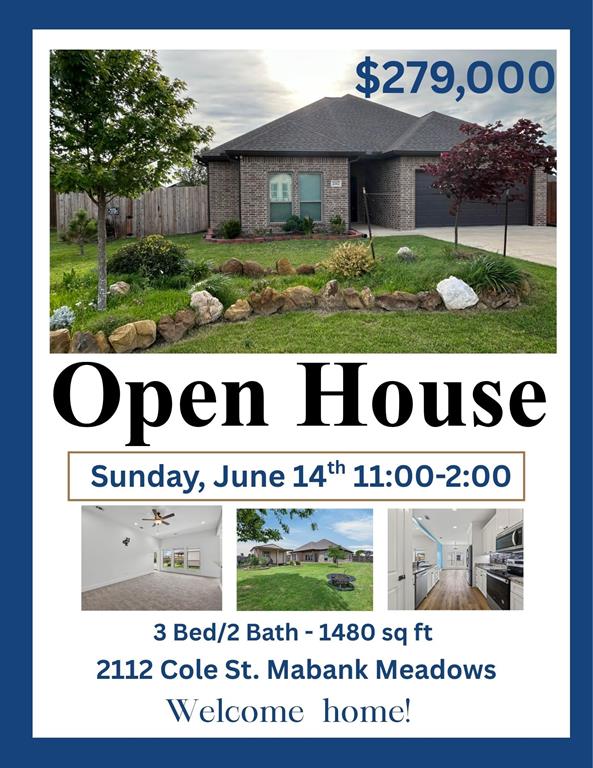 Welcome to this beautiful brick home built in 2021 in the Mabank Meadows community, just minutes from Cedar Creek Lake. This inviting 3-bedroom, 2-bath property offers a bright, open layout where the living, dining, and kitchen areas flow seamlessly together, creating a comfortable space for both everyday living and entertaining. The kitchen features a Bar height eat in counter, granite countertops, energy-efficient appliances, ample cabinet space, and an oversized pantry, making it perfect for cooking or gathering with guests. The living area is filled with natural light and provides a relaxing place to unwind. The split-bedroom design offers added privacy, with the primary suite tucked away and featuring an ensuite bathroom and an oversized walk-in closet. The secondary bedrooms are flexible for family, a home office or your guests. This home is complete with a large backyard offering plenty of space for your pets, gardening or just getting projects done in the work shed. There is a two-car garage that provides additional parking and storage. Conveniently located near schools, shopping, dining, and Cedar Creek Lake, this home combines comfort, functionality, and accessibility in a growing area.