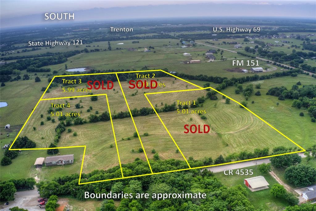 Welcome to this beautiful 5 acre lot in Trenton, Texas! Perfect for building your dream home, this property also welcomes mobile homes with a minimum of 1200 square feet and not older than three years (see deed restrictions in MLS documents). The lot features a row of trees running across the middle, enhancing privacy. Utilities are readily available, including an installed water meter. Conveniently located just minutes off Highway 121 and only just 30 minutes from downtown McKinney, this lot combines tranquility with easy access to city amenities. Come explore the potential of this beautiful land!