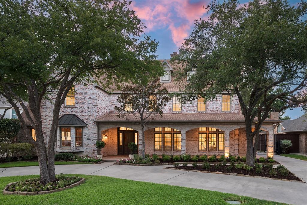 Classic home beautifully renovated offering gracious living in a prime Preston Hollow location. Set on a third acre lot, the front circular drive leads to a welcoming entry with covered porch and manicured grounds. Grand foyer with two-story ceiling is flanked by the formal living and dining and is adjacent to the library with wood-beamed ceiling. Wonderful open floor plan and spacious rooms create a comfortable flow for family living and entertaining. Great room with fireplace, built-ins and wall of windows overlooks the large backyard, heated pool & outdoor entertaining area. Kitchen features a large center island, quartz countertops, Thermador 6 burner range, and Subzero. Downstairs primary suite with white oak floors, an elegant bath with marble counters, separate vanities, rain shower, and dual closets. Upstairs game room opens to turfed deck accessing 463 sqft guest quarters. Additional amenities include fire sprinkler system, radiant barrier, exterior lighting and electric gate.