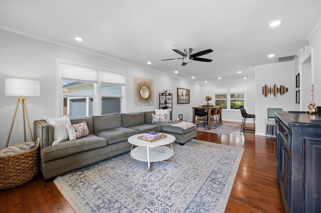 Enjoy peaceful greenbelt views and thoughtfully updated living in this charming one-story home. Ideally positioned across from the community greenbelt with hike and bike trails, the home offers a scenic outlook while still being conveniently located near shopping, dining, and everyday amenities.

Inside, the warm and inviting layout features original wood flooring throughout the main living areas, carpet in the bedrooms, and tile in the kitchen and baths. The kitchen was updated with white cabinetry, quartz countertops, stainless steel appliances, and a sink overlooking the spacious backyard.

Over the years, the home has been well maintained with improvements including updated windows, refreshed lighting and fixtures, interior paint, foundation work, and beautifully renovated bathrooms.

Step outside to enjoy the generous backyard, offering plenty of space to relax, entertain, or create your own outdoor retreat.

With its desirable one-story layout, attractive improvements, generous outdoor space, and scenic setting, this home offers a wonderful balance of comfort, character, and convenience.