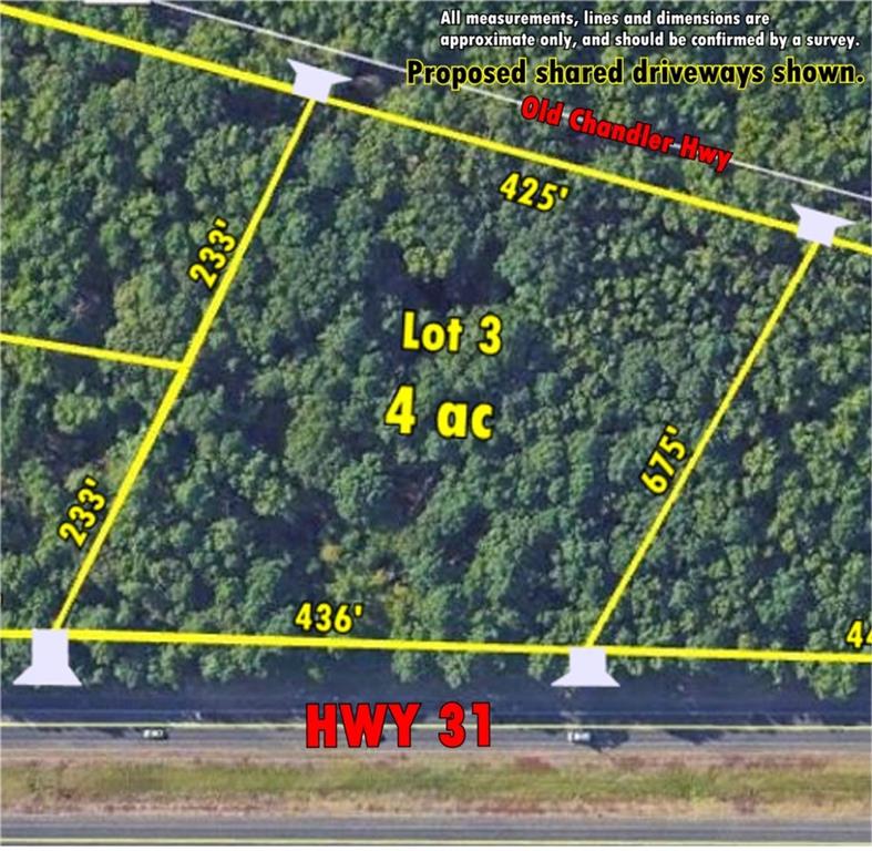 This is a great corner parcel with over 436' of road frontage on HWY 31 and over 425' on Old Chandler Highway. With over 20,000 carspassing through this intersection daily it's prime for a new business. Well elevated, easy access, great visibility, only 1 mile form TollRoad 49 and 6 miles to Tyler and 11.5 miles to I-20. Outside of Tyler City Limits, but inside of Tyler ETJ. The lot size shown is alreadysurveyed Lot -1, 1.224 acres is $148,000 $2.78 psf Lot -2, 3.00 acres is $272,000 $2.08 psf Lot -3, 4.076 acres is $375,000 $2.11 psf Lot -4, 2.537 acres is $360,000 $3.26 psf Lot -5, 2.122 acres is $300,000 $3.25 psf