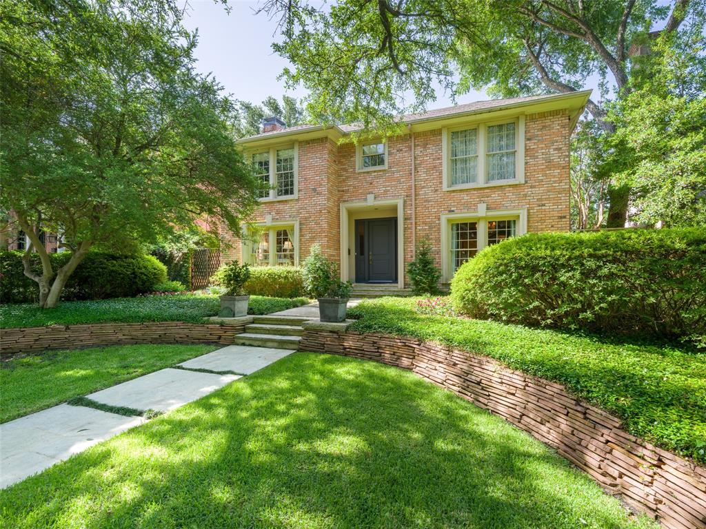 Originally the personal residence of custom builder George Lewis, this timeless 2-story brick home is in a premier location in Highland Park, steps from Dyckman Park & acclaimed Armstrong Elementary, Highland Park ISD.  The center hall plan offers tall windows with wonderful natural light, hardwoods, paneling, & 3 fireplaces, & wet bar. The den, with views of the pool, covered patio and treed yard, flows into a cook’s kitchen with island, & breakfast area. The primary suite is upstairs with sitting area, fireplace, and lovely marble bath plus two walk-in closets. Three more large bedrooms with attached baths are upstairs.  Beautiful backyard pool, spa & yard are wonderful. Don’t miss this exceptional home!