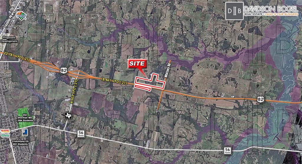 This ± 65.749 acre property in the Sherman ETJ recently sold to an investor out of DFW. The property has ± 3,300 feet of frontage along U.S. 82 and is located less than 5 miles from major Sherman retailers. Given the site’s proximity to Sherman, there is opportunity for a future commercial and or industrial use.

There is a 4 AC strip to the south of US 82 that is included in the total acreage.
