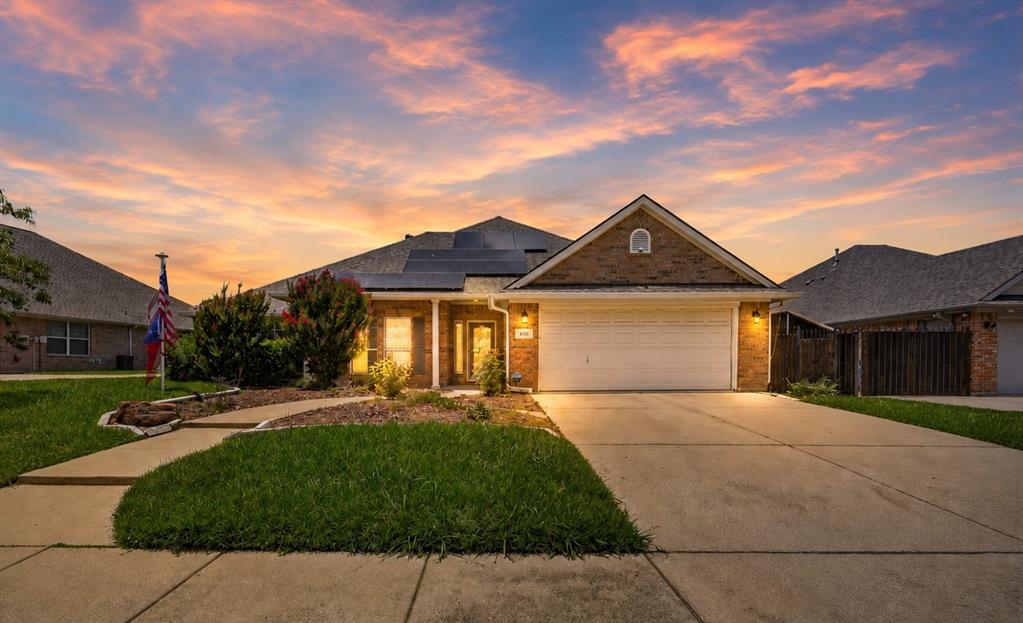 NEW ROOF (2026) and NEW HVAC SYSTEM (inside and outside units replaced in 2025)! This beautifully maintained Burleson home offers exceptional value with energy-efficient solar panels and battery backup that will be PAID OFF BY THE SELLER AT CLOSING, allowing the new owner to enjoy the benefits at no cost. Per seller, at the conclusion of the current term, buyers may choose to renew the agreement or have the panels removed at no expense. Additional energy-saving features include solar screens on the rear-facing windows, helping reduce heat and glare from the afternoon sun while enhancing indoor comfort. Step inside to discover a spacious and inviting floor plan featuring a gas fireplace, upgraded 42 in. kitchen overhead cabinets, and a tankless water heater. The primary suite includes a bidet, while the home is further enhanced by a Simply Safe security system that conveys with the property. Outdoor living is a standout feature with a large covered patio complete with built-in speakers wired to the living room entertainment area, additional uncovered concrete space for entertaining, and a beautifully landscaped backyard oasis. Enjoy fresh fruit from mature peach, plum, and nectarine trees, along with blackberry bushes and grapevines. Additional highlights include a Ford electric vehicle charging station in the garage, full sprinkler system, powered storage building, and thoughtful upgrades throughout. Conveniently located in a desirable Burleson neighborhood with easy access to shopping, dining, schools, and major commuter routes, this move-in ready home combines comfort, efficiency, and outdoor enjoyment in one exceptional package.
