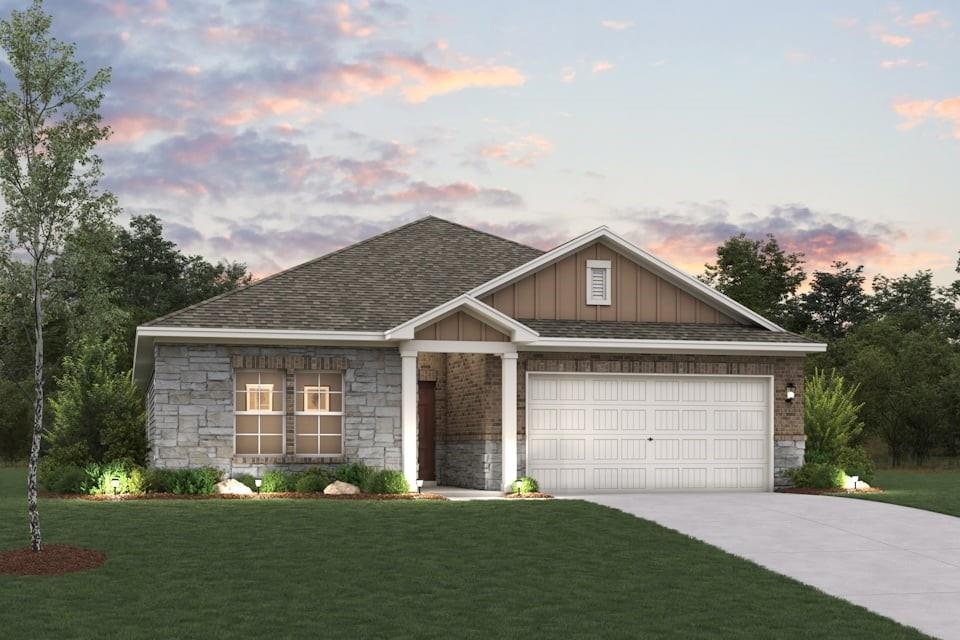 BRAND NEW COMMUNITY! Welcome to the winning Geneva plan! This thoughtfully designed plan opens with a foyer leading past two generous bedrooms flanking a bath. The hall opens up into an airy, sunlit space, showcasing a kitchen, a dining area, and a great room. A large primary suite is adjacent, boasting a walk-in closet and an attached bath with dual sinks and a walk-in shower! Designed for everyday convenience and livability, Anna Town Square blends residential comfort with walkable amenities and easy regional access. Inviting streetscapes, a sparkling pool, nature trails, green spaces, and planned gathering areas create a connected neighborhood feel with plenty of opportunities to enjoy the outdoors. Located just minutes from US 75, Anna Town Square provides a convenient commute to McKinney, Frisco, and the greater Dallas Fort-Worth area while maintaining a welcoming small-town atmosphere. Est. June completion!