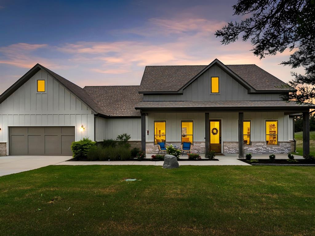 2023-built gem on 2 private acres in Weatherford! This stunning 3-bed, 2.5-bath home blends modern elegance with peaceful country living. The gourmet kitchen impresses with quartz countertops, a large island, pot filler, and an oversized walk-in pantry, perfect for entertaining. Soaring high ceilings and a classic brick fireplace anchor the living space, while luxury vinyl plank flooring, designer paint, and abundant windows create a bright, sophisticated interior throughout. The expansive primary suite features a spa-like bath with soaking tub, separate shower, and dual vanities. Extend your living outdoors on the covered porch and extended patio, where sweeping private views and unforgettable Texas sunsets await. Built for comfort and peace of mind with dual water softeners and a whole-house generator. Pride of ownership shines, this one won't last!
