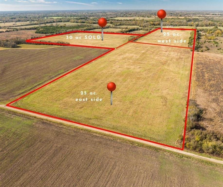 This expansive 25-acre parcel of land, featuring significant road frontage, is situated in the Prairiland Independent School District within the Milton Community. Milton is approximately 15 miles southeast of the City of Paris and about 5 miles west of Deport. This property is ideal for a homestead or residential development.

Currently, the land is utilized for hay production, boasting a healthy stand of Bermuda grass. The absence of city taxes, zoning regulations, and restrictions provides the freedom to utilize the land as you wish. Additionally, a contiguous 25-acre tract is available for purchase, and the aerial photographs illustrate all three tracts (note that the 30-acre tract has already been sold). The two 25-acre parcels can be acquired together for those seeking a larger investment.