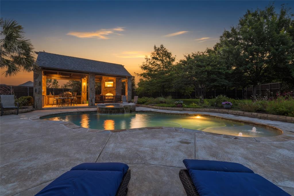 Step outside to your private backyard retreat where resort-style living awaits. The sparkling saltwater pool and spa create the perfect setting for relaxation, while the impressive CABANA is equipped for unforgettable gatherings. Outdoor cooking enthusiasts will appreciate the built-in Green Egg grill, dual gas burners, sink, and convenient storage drawers. Cozy evenings are made even more inviting around the outdoor fireplace featuring a gas starter and gas logs, creating a warm and welcoming atmosphere year-round. Set on a beautifully sized half-acre lot, this exceptional property offers the space, luxury, and lifestyle today's buyers are seeking. Whether hosting family celebrations, entertaining friends, or enjoying peaceful Texas sunsets, 1509 Nettle Lane delivers a truly elevated living experience. This beautifully crafted 4-bedroom, 3.5-bath home i with 3327 sq ft has a thoughtfully designed floor plan and offers an ideal blend of elegance and functionality. The thoughtfully designed floor plan features generous living spaces, designer finishes, and an upstairs flexible bonus space that can easily serve as a media room, home office, fitness studio, or playroom...YOUR CHOICE!! While upstairs, Don't miss the convenient walk-in attic storage area with foam insulation for nice climate control. Downstairs living, formal dining & Entry have Stunning handscraped hardwood flooring~ Gourmet Kitchen w Granite Countertops, Vaulted Ceiling and Spacious walk-in Pantry~ 5 burner gas cooktop~Private Primary suite w walk-in shower, claw tub and dual vanities & large walk-in closet w custom storage Bedrooms 2 & 3 have a jack and jill bathroom and Bedroom #4 would make a great guest suite w private bath. This Room is currently being used as an exercise room Schedule Your Private Ahowinfg today!