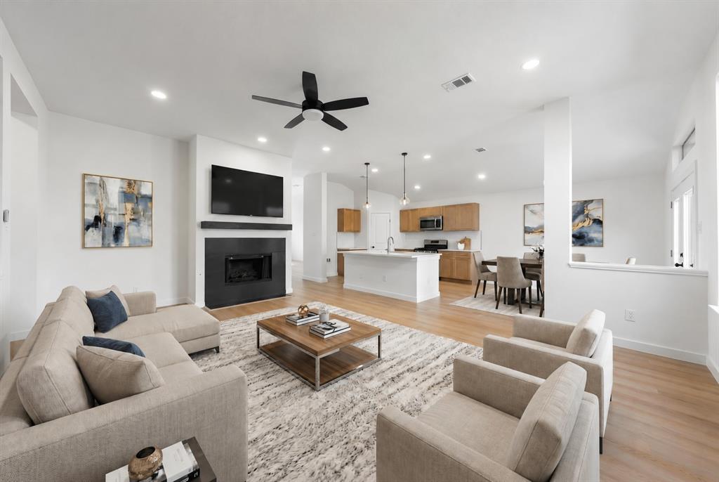 Absolutely Stunning! is this fully renovated single-story home situated on an oversized 0.26-acre cul-de-sac lot in McKinney and zoned to highly acclaimed Prosper ISD. This move-in-ready home offers 2,065 square feet of living space, including 3 bedrooms, 2 bathrooms, a dedicated study, and multiple living and dining areas. Inside, you'll find luxury vinyl plank flooring, designer lighting, fresh paint, and modern finishes throughout. The remodeled kitchen features quartz countertops, updated fixtures, a stylish backsplash, and opens seamlessly to the spacious family room with a fireplace. Both bathrooms have been beautifully updated, while the flexible floor plan provides the space today's buyers are looking for—whether working from home, entertaining guests, or simply enjoying everyday life. Mature trees and the oversized lot provide added privacy and plenty of room to enjoy the outdoors. Conveniently located near shopping, dining, parks, and major highways, this exceptional property combines modern updates, a versatile layout, an oversized cul-de-sac lot, and access to top-rated Prosper ISD schools. Schedule your private showing today.