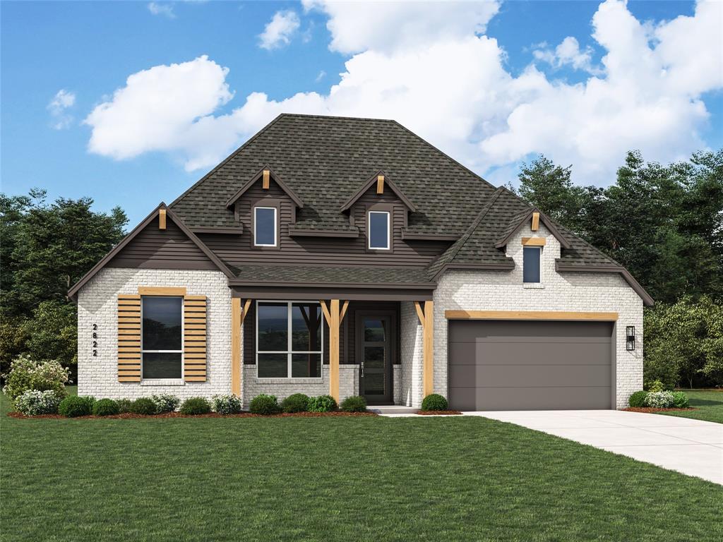 Welcome to the Birchwood plan in Ridge Crossing, a boutique community with pickleball court, playground, walking trails, low tax rate, & no PID! This stunning 1-story home offers 2,851 sq. ft. on a 70' lot with a 3-car tandem garage. The modern farmhouse exterior features white Phoenix brick, cedar accents, Onyx roof, & covered front porch. Inside, a dramatic entry with modern arches & soaring ceilings leads to a private study. One guest bedroom includes an en-suite bath with walk-in shower, while two others share a Jack-and-Jill bath, plus a powder bath. The entertainment room creates a perfect spot for movies, games, or casual living. The heart of the home, this kitchen features built-in appliances, 5-burner gas cooktop, & an expansive island wrapped in cabinetry, paired with pot-and-pan drawers & abundant storage for a seamless blend of beauty & function. Soaring 16-foot vaulted ceilings define the family & dining rooms, anchored by a floor-to-ceiling gas fireplace. A wall of windows overlooks the extended covered patio, complete with gas line for grilling or a fire pit, creating easy indoor-outdoor living. The extended primary suite includes a freestanding tub, walk-in shower with tiled pan, dual vanities, & a large walk-in closet with tall ceilings! Lastly, the oversized utility room is pre-plumbed for a future sink. Interior design selections may be customizable! Please contact the Sales Team for details.