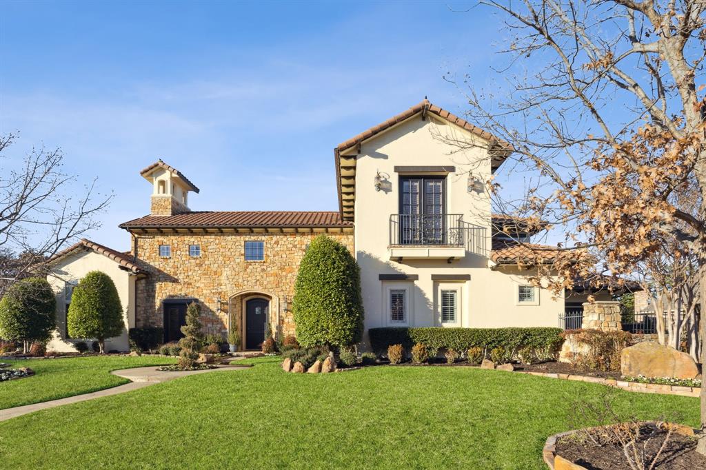 This exquisite home is a true masterpiece. The main level boasts a stunning entry with immediate views of the backyard pool and spa along with a spacious formal living and dining area providing the perfect setting for entertaining family and friends.  A large chef's kitchen, featuring commercial-grade appliances opens to a spacious living area with gas fireplace. The primary bedroom is a sanctuary of luxury, complete with a wet bar, built-in Miele coffee maker, microwave, and mini-fridge, as well as a private patio on the second floor. The home also offers a first floor media room, game room with wet bar, wine cellar, and a large executive office. Step outside to  a large diving pool and spa, a fire pit, BBQ and grilling area, and two play areas, all set against the backdrop of mature trees and beautiful landscaping. The cul-de-sac location, gated neighborhood, Spanish tile roof + stucco & stone exterior further elevate the rare charm of this property. Award winning Keller ISD.