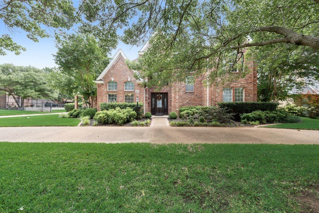 Welcome to this beautiful custom 4-5-3 home in the gated community of Thornbury!  You are greeted with high ceilings, extended crown molding, windows with a view to the backyard oasis, light and airy throughout. Your primary ensuite on the first floor is unbelievably spacious with plenty of room for a private study area if you wanted, loads of bathroom cabinets and countertop space, and a walk-in closet. A separate guest ensuite is also on the first floor.  The kitchen offers granite countertops with an abundance of cabinets and is open to the breakfast area and great room. From the front stairs, you will find 2 bedrooms, a full bath, a jack and jill bath, and game room (could be 5th bedroom since it has a full bath attached). From the back stairs, you will find the media room with a built-in wine cooler, mini-fridge, 100 inch projection TV, cabling and 4 recliners. A utility room with sink, full pool bath, and wet bar area completes the downstairs space. Large backyard on nearly half an acre boasts a sparkling pool, spa and plenty of space to play! This home, which is close to restaurants, shopping, the new HEB, and DFW Airport, is ready for someone to make it their dream home!!
