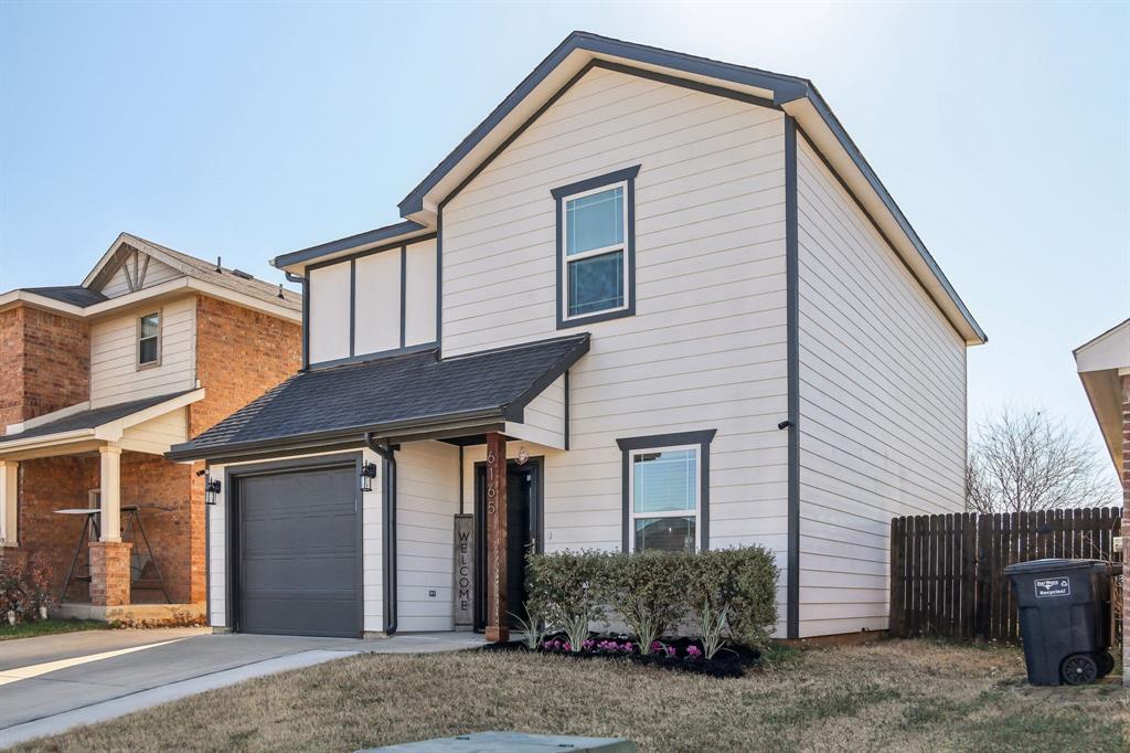 PRICE IMPROVEMENT - THIS IS YOUR CHANCE TO CAPTURE THIS SLICE OF HEAVEN -Nestled in the heart of the River District, this thoughtfully designed home is just minutes from shops, restaurants, Trinity River trails, and a nearby park. Meticulously maintained and move-in ready, the home features distinctive architectural details including origami accent walls, a shiplap electric fireplace feature, and sleek black hardware. Anderson windows and doors provide abundant natural light, highlighting the airy interior and 5 inch luxury vinyl plank flooring.  The kitchen offers grey granite countertops, Samsung stainless steel appliances, soft-close cabinetry, and a pantry. A convenient half bath is located on the first floor. All bedrooms are on the second floor, creating a private retreat. The primary suite includes an ensuite bath with dual sinks, Carrera-style countertop, and a spacious closet. All bathrooms have been updated within the last year. Carpeted bedrooms add comfort, and a second-floor laundry room adds convenience. Enjoy a private, fenced backyard with lush green space and an oversized concrete patio that is perfect for relaxing or entertaining. A detached storage shed provides added convenience, along with a one car garage. The home’s major systems have been well maintained, offering peace of mind for years to come.