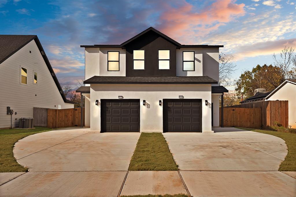 Ideally located less than 10 miles from downtown Fort Worth, this brand-new 2025 full duplex offers modern design and a thoughtfully planned layout. The main level features an open-concept living space that seamlessly connects the living room, dining area, and kitchen—creating a comfortable setting for both everyday living and entertaining. The primary bedroom is tucked away in the corner of the first floor, providing added privacy, while a convenient half bath on the main level is perfect for guests. Upstairs, three additional bedrooms and a full bathroom offer flexibility for family, guests, or home office needs. New construction, functional flow, and a central Fort Worth location make this property a standout.