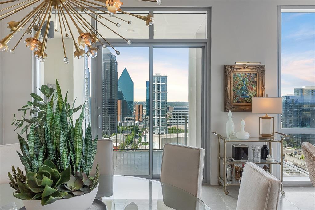 Luxury one of a kind floor plan with panoramic views in this Lionel Morrison iconic One Arts High rise. No units above or on any of all three sides of this home. Totally reimagined and remodeled condo with open plan featuring an oversized great room with panoramic views of Dallas. Stunning Bulthaup kitchen anchors this incredible space and features professional series appliances, stone counters and a large breakfast bar. Serene lounge is separate from the main areas and is highlighted by a custom sound proof metal and glass door. Primary suite is a true retreat including a sitting area, bath with steam and body jet shower, and toilet with bidet and a custom walnut closet that looks like it's out of a high-end boutique. Second bedroom with custom lacquered closets and ensuite bath. Additional highlights include guest powder bath and laundry room with built in Miele coffee machine. Venetian plaster walls and custom paints, sound system, electric blinds and custom sheers.