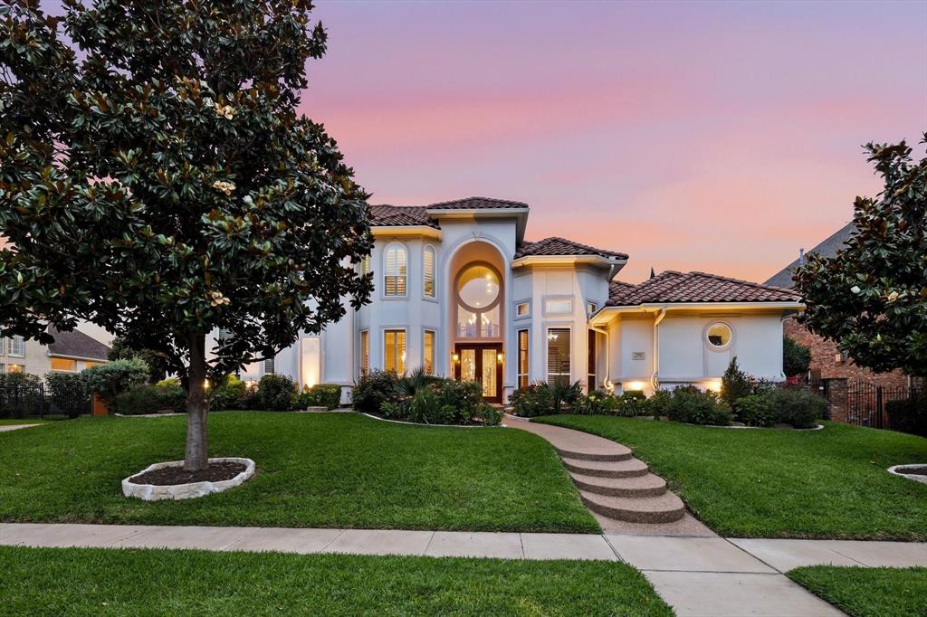 Located in the highly sought-after Timarron-Cascades community and just blocks from premier shopping, dining, & entertainment, this Mediterranean-inspired custom estate offers timeless elegance, quality craftsmanship, & modern efficiency on a quiet cul-de-sac lot. Lovingly designed, & built, this stunning 4-bedroom, 4-bath residence features thoughtfully designed living with each bedroom offering its own walk-in closet. Grand double French doors open to a breathtaking foyer with a dramatic 20-foot dome ceiling, soaring 10-foot ceilings throughout, oversized 8-foot doors & windows, & abundant natural light. Designed for both everyday living & entertaining, the home includes a private library, game room, dedicated media room, & two gas fireplaces. The luxurious primary suite offers a spa-inspired bath with dual showers, dual vanities, & a relaxing retreat atmosphere. The gourmet designer kitchen is equipped with premium stainless steel appliances, a Sub-Zero refrigerator, & a Dacor microwave. Step outside to your own backyard oasis featuring a saltwater heated pool & spa surrounded by lush landscaping & mature evergreen trees. Enjoy close proximity to the golf course, walking & biking trails, & pickleball courts. Additional upgrades include a white stucco exterior with Spanish-style hail-resistant roof, updated LED lighting throughout, new electrical panel with whole-house surge protection, three energy-efficient HVAC systems under manufacturer warranty, & new energy-efficient gas water heaters for both the home & pool-spa under warranty. Smart home features include WiFi-enabled ceiling fans, thermostats, garage door openers, alarm system, outdoor cameras & smart Rachio sprinkler system. Two attached garages accommodate 3 vehicles and feature 10-foot ceilings, quiet wall-mounted WiFi garage door openers, epoxy flooring, & stainless steel utility sink. Exceptional luxury living in one of Southlake’s most desirable communities.
