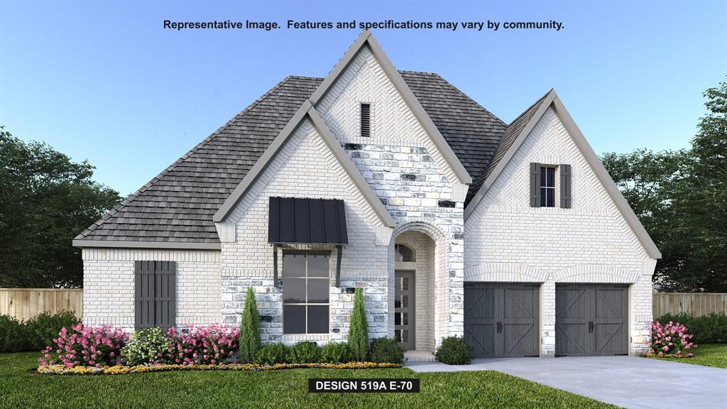 Entry welcomes with a 12-foot ceiling. Open family room features a wall of windows and a cast stone fireplace. Kitchen hosts a generous island with built-in seating space. Adjoining dining area features two walls of windows. Game room with French doors just off the family room. Primary suite includes bedroom with a 14-foot ceiling. Double doors lead to the primary bath with dual vanities, a freestanding tub, separate glass-enclosed shower, and two large walk-in closets. A guest suite and Hollywood bath add to this spacious four-bedroom home. Extended covered backyard patio. Mud room off three-car garage.