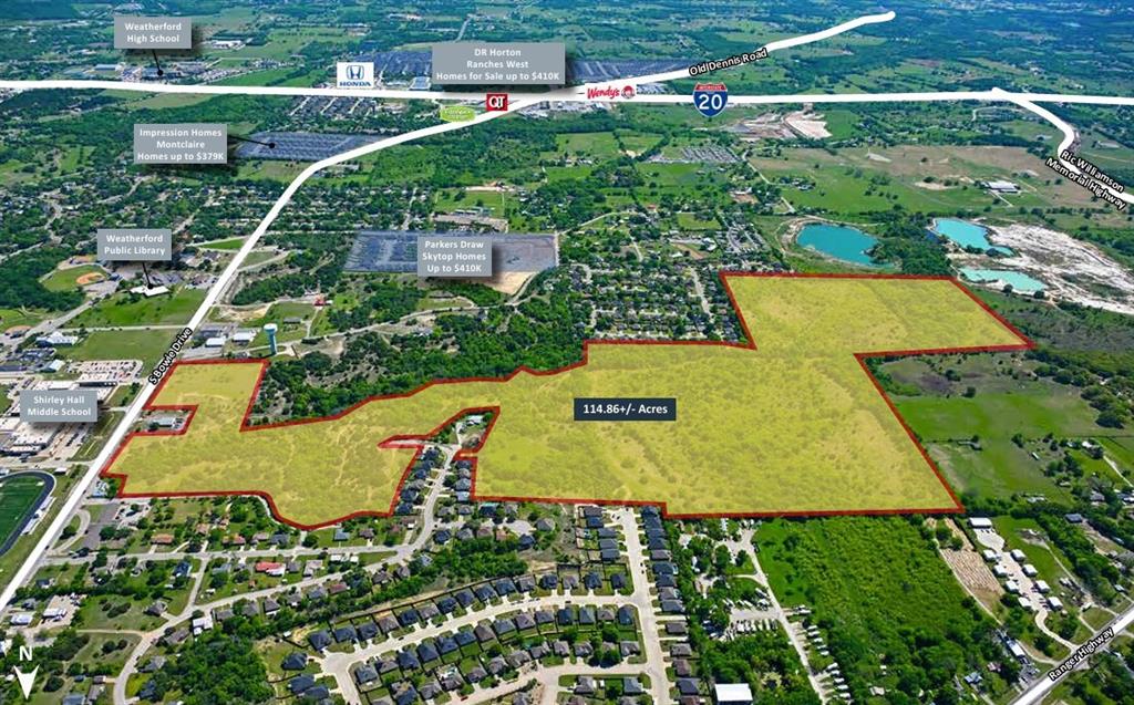 Vanguard Real Estate Advisors has been exclusively retained by Ownership to offer the opportunity to purchase a 114.86 acre development site located along South Bowie Drive in Weatherford, TX. Zoned for three separate uses in various areas, the Site allows a Buyer the opportunity to develop a large-scale master planned community. Currently, 8 acres of the Site fronting South Bowie Drive is zoned for commercial development, 71.4 acres of the Site is zoned for single-family development (min. 75’x100’ lots), with the remaining 35.5acres within the ETJ. 

The Site is less than a mile south of US-180 and the Ranger Highway, as well as being approximately 1-mile north of Interstate 20, allowing for seamless connectivity to the DFW Metroplex. This deal is exceptionally priced at only $43,967 per acre.