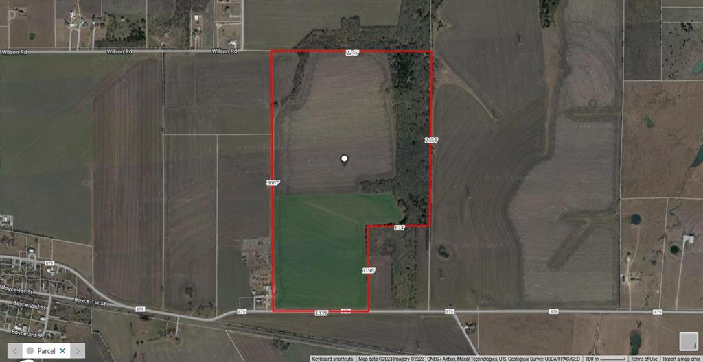 159.103 Acres on FM 879, east of Boyce.  BUYERS, PLEASE NOTE: Property condition is UNKNOWN, utilities are UNKNOWN, easements are UNKNOWN.  No survey available, schools to be verified by buyer.  No disclosures available.  Property may be under agricultural lease, crops will be retained by lessee and not convey.  Real estate signs may or may not be present.