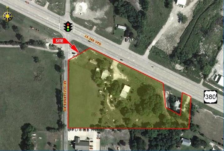 Endless possibilities! Hard corner lot at the southeast intersection of Hwy 380 and Bridgefarmer Rd in Lowry Crossing! This location has road frontage on Hwy 380 in between exploding McKinney and Princeton. It would be an ideal location for a convenience store, drug store, restaurant, fast food, etc. Traffic count is high along this stretch of Hwy 380. Owner states the city of Lowry Crossing is excited to work with a commercial business. Water and sewer will need to be brought to the property. CCAD still shows the parcel as 4.3421 acres. TXDOT purchased .0879 acres that is not recorded. Total acreage is approximately 4.2542.
