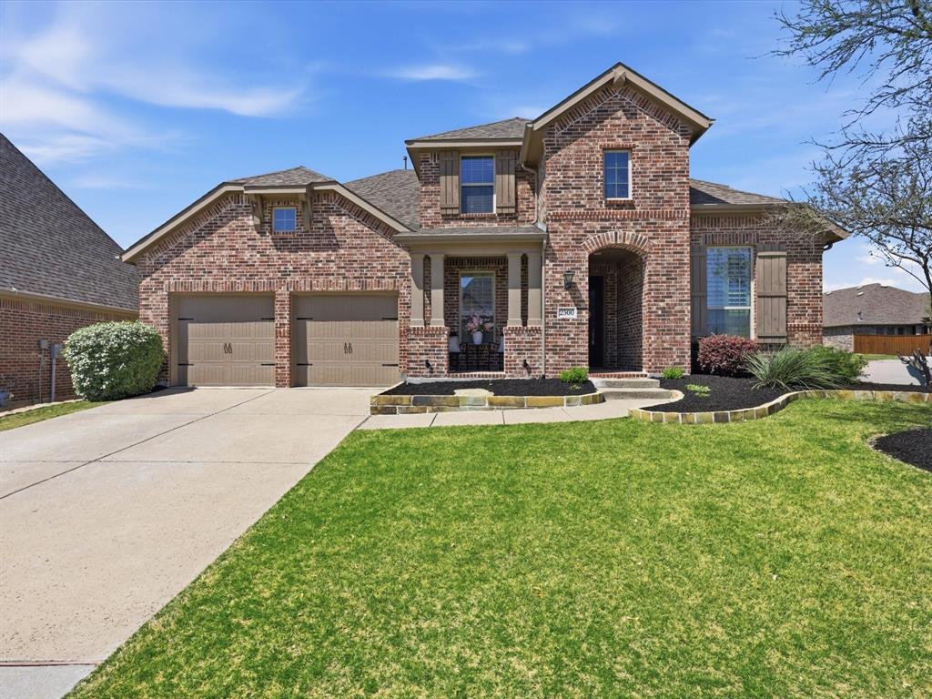 Beautiful and pristine Highland home on an oversized corner lot! The spacious living room features soaring ceilings, a statement fireplace, and a wall of windows that fill the space with natural light while overlooking the private backyard—creating an ideal setting for both everyday living and entertaining. The chef’s kitchen is open to the living area and offers quartz countertops, a large island with seating, stainless steel appliances including a gas range, and a bright breakfast nook. Wood flooring flows through the main living areas, complemented by plantation shutters throughout for a timeless look - and enjoy new carpet installed 2025. The private primary suite is tucked away downstairs and includes an en suite bath - dual vanities, a walk-in shower, soaking tub, and an oversized walk-in closet with direct access to the laundry room. The laundry room is generously sized with abundant cabinetry, counter space, and a farmhouse sink. Additional downstairs features include a formal dining room, private study, powder bath, and a guest bedroom with a full bath. Upstairs offers exceptional flexibility with three spacious bedrooms—all with walk-in closets—along with two full baths, a large game room, dedicated media room, and an oversized flex space perfect for a second office, playroom, workout room, or hobby space. Step outside to your private backyard with a covered patio and plenty of grassy space, ready for outdoor entertaining and everyday enjoyment.  3 car tandem garage has nice epoxy flooring and elevated shelves for storage. A beautifully maintained home with space, flexibility, and thoughtful details throughout. Community amenities include pool and playground. Easy access to 75, 380; close to Baylor Scott & White Hospital as well as all the shopping, dining and entertainment McKinney has to offer!