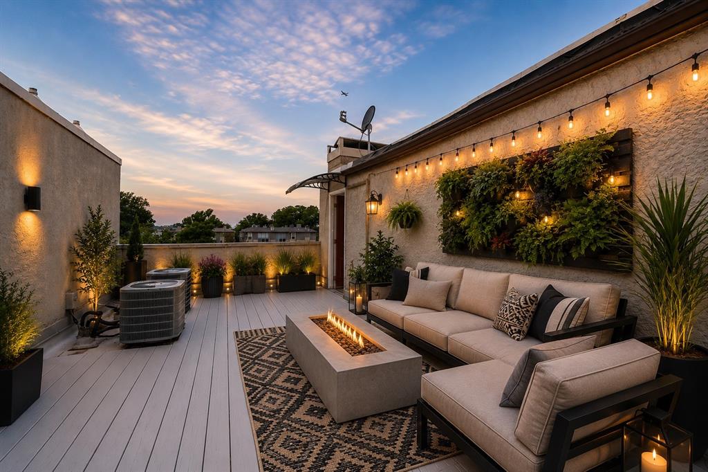 Stylish tri-level condo with a unique floorplan in the heart of Oak Lawn featuring 1 bedroom, a versatile flex space, 1.5 baths, a private rooftop deck, and one covered parking space. Freshly painted with brand-new flooring throughout, this light-filled loft-style home offers soaring ceilings, abundant windows, and distinctive architectural character.

The inviting living area is anchored by a cozy fireplace and flows seamlessly into the kitchen featuring granite countertops and ample cabinet space. Elegant travertine finishes add warmth and character to the bathrooms, while the flexible bonus space is ideal for a home office, reading nook, guest area, or creative studio.

Enjoy indoor-outdoor living with a private rooftop deck ideal for entertaining, relaxing, or enjoying sunset views. Prime Oak Lawn location close to dining, nightlife, shopping, and major highways.
