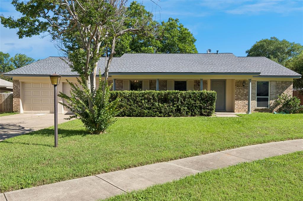 Great curb appeal on this beautiful home sitting on a tranquil culdesac street.  Updates galore from Class 4 roof installed March 2025, Trane HVAC unit inside and outside installed June 2025, thermal windows throughout home, freshly painted interior and updated carpet in bedrooms. This home offers a family room with builtin shelves, brick fireplace and vinyl plank flooring and is open to breakfast nook and kitchen.  Large windows overlooking backyard which let plenty of light in. Split primary suite with ensuite bath, two walk in closets and vaulted ceiling with wood beam. There is a secondary bedroom on back of home that offers walkin closet and an ensuite like bath.  Good sized backyard with covered patio and stained wood fence.